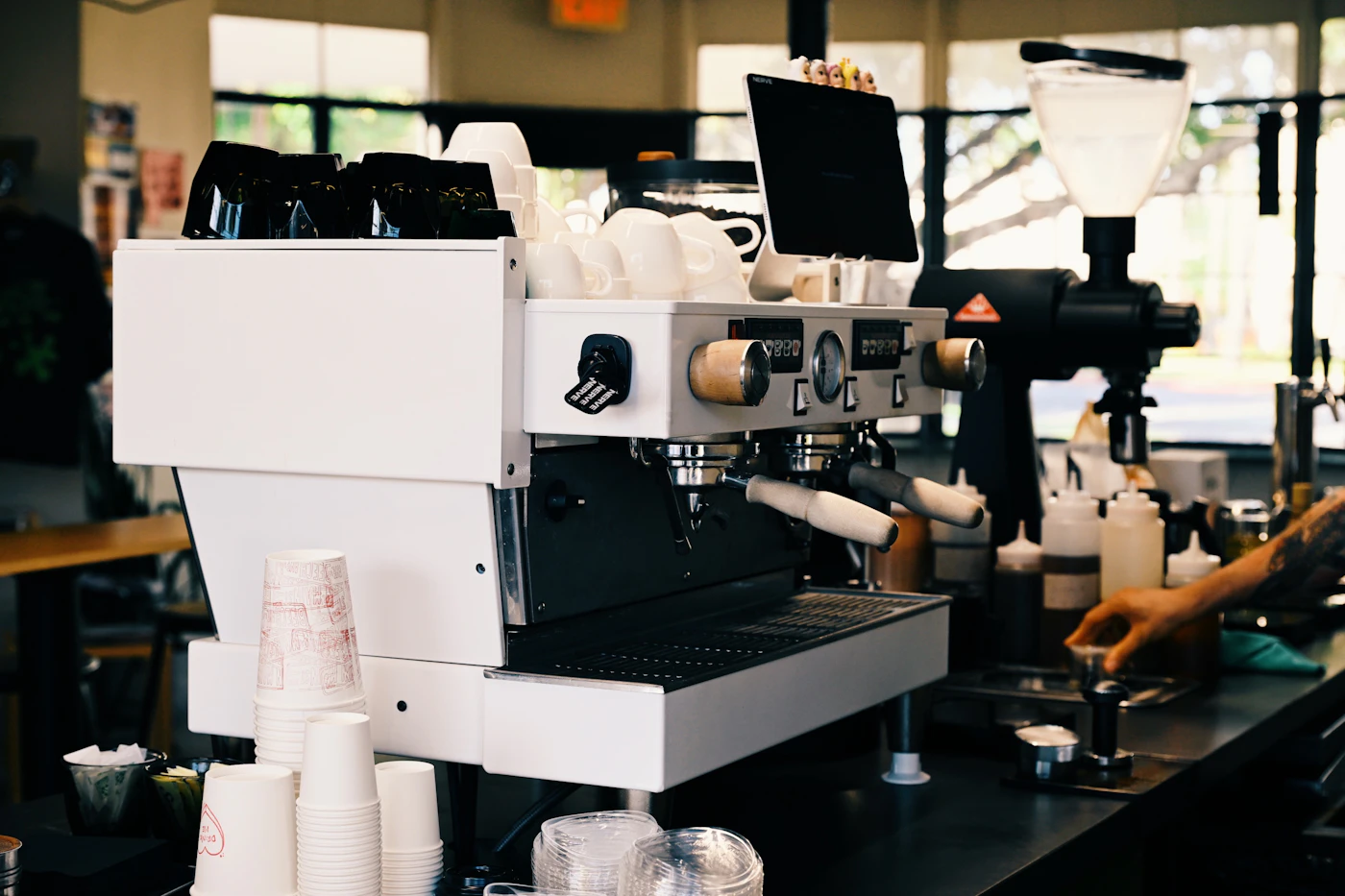 Example café interior with espresso machine